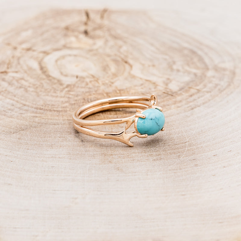 "ARTEMIS" - OVAL TURQUOISE ENGAGEMENT RING WITH AN ANTLER STYLE BAND-9