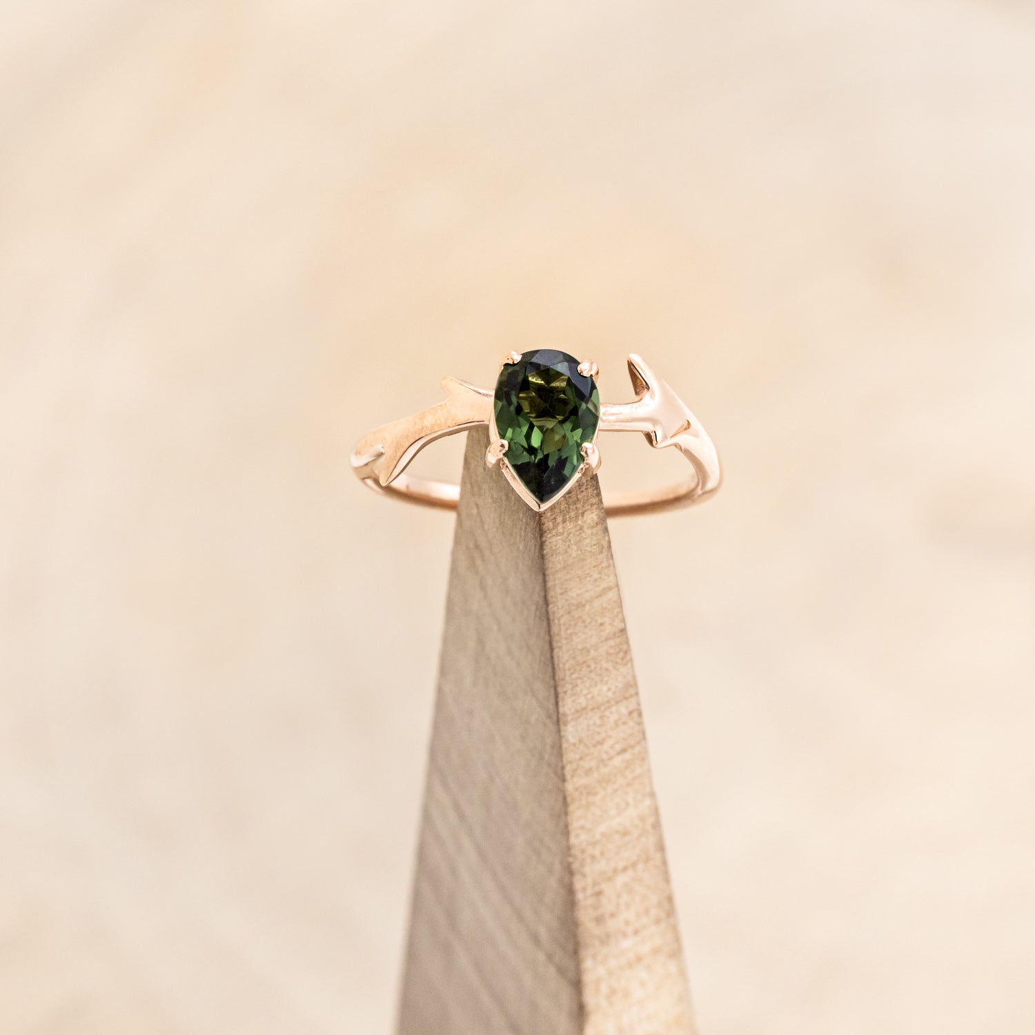 "ARTEMIS" - PEAR GREEN TOURMALINE ENGAGEMENT RING WITH AN ANTLER-STYLE STACKING BAND WITH DIAMOND ACCENT-7