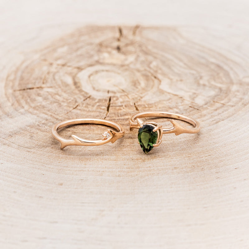 "ARTEMIS" - PEAR GREEN TOURMALINE ENGAGEMENT RING WITH AN ANTLER-STYLE STACKING BAND WITH DIAMOND ACCENT-5