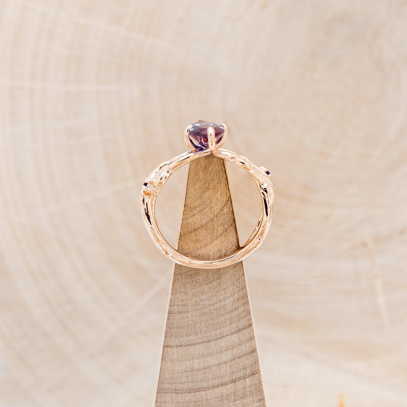 "ARTEMIS ON THE VINE" - MARQUISE CUT LAB-GROWN ALEXANDRITE ENGAGEMENT RING WITH AMETHYST ACCENTS & "BRIAR" BRANCH-STYLE TRACER