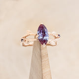 "ARTEMIS ON THE VINE" - MARQUISE CUT LAB-GROWN ALEXANDRITE ENGAGEMENT RING WITH AMETHYST ACCENTS & "BRIAR" BRANCH-STYLE TRACER