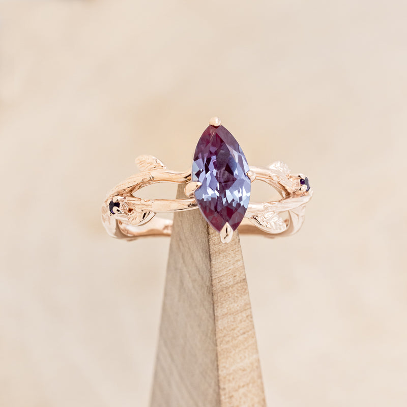 "ARTEMIS ON THE VINE" - MARQUISE CUT LAB-GROWN ALEXANDRITE ENGAGEMENT RING WITH AMETHYST ACCENTS & "BRIAR" BRANCH-STYLE TRACER-7