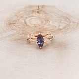 "ARTEMIS ON THE VINE" - MARQUISE CUT LAB-GROWN ALEXANDRITE ENGAGEMENT RING WITH AMETHYST ACCENTS & "BRIAR" BRANCH-STYLE TRACER