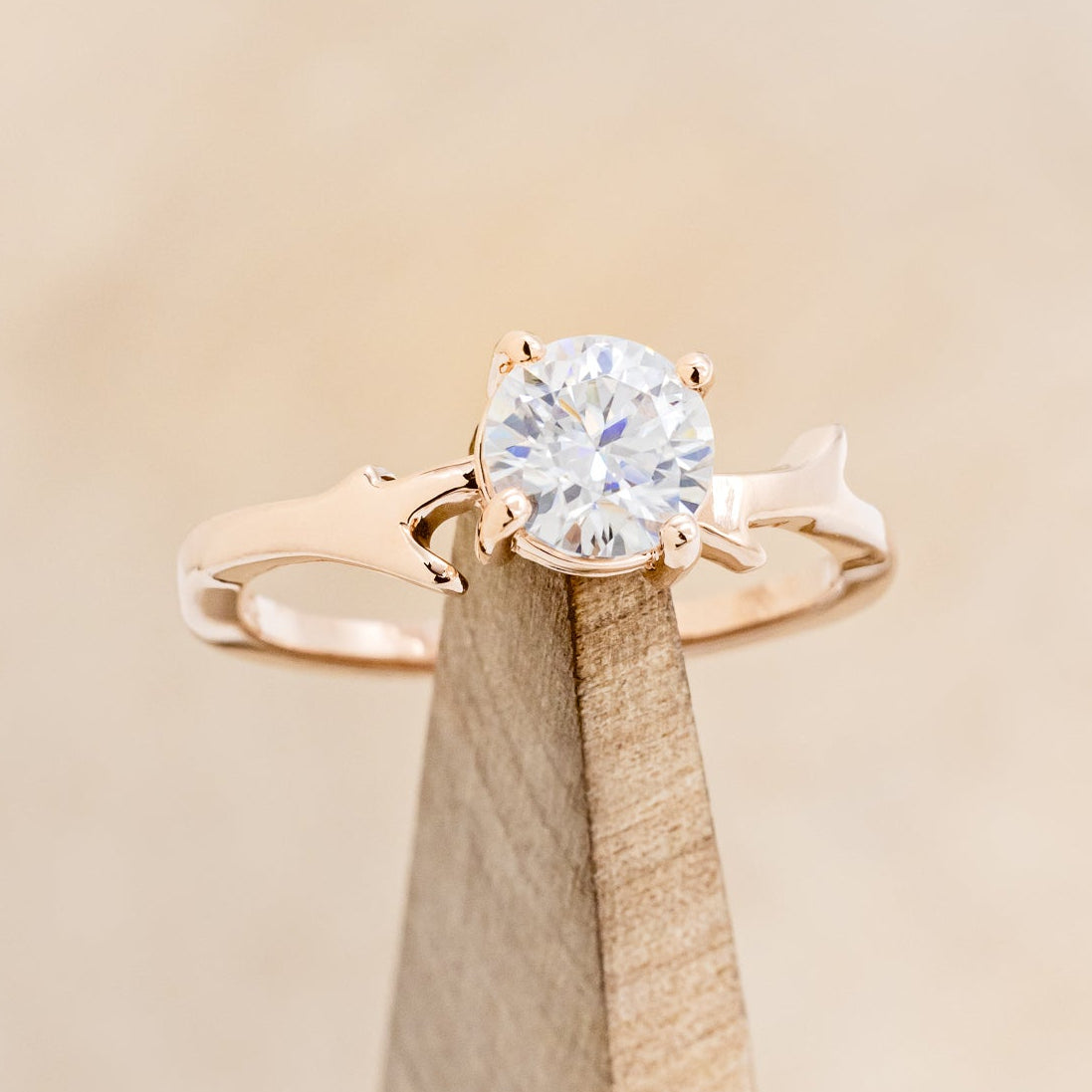 "ARTEMIS" - ROUND MOISSANITE ENGAGEMENT RING WITH AN ANTLER STYLE STACKING BAND-18