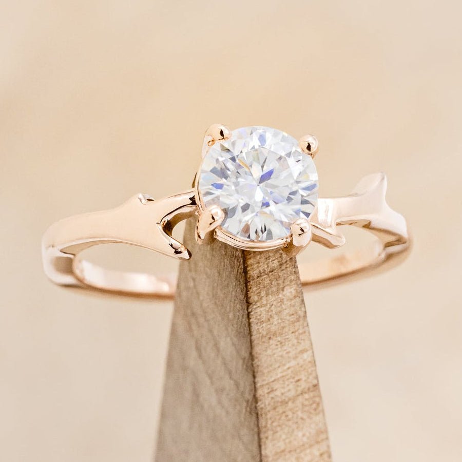 "ARTEMIS" - ROUND MOISSANITE ENGAGEMENT RING WITH AN ANTLER STYLE STACKING BAND-18