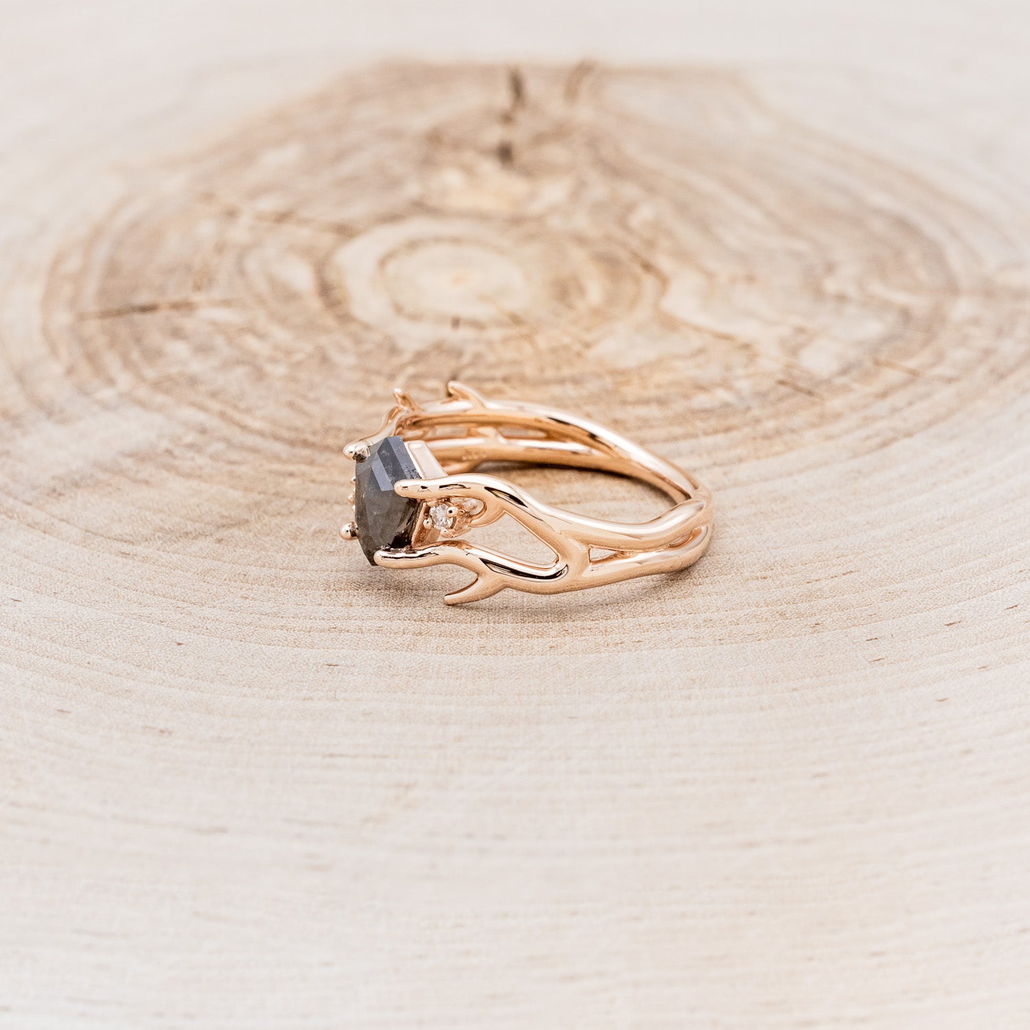 "ARTEMIS" - SHIELD CUT SALT & PEPPER DIAMOND ENGAGEMENT RING WITH DIAMOND ACCENTS-3