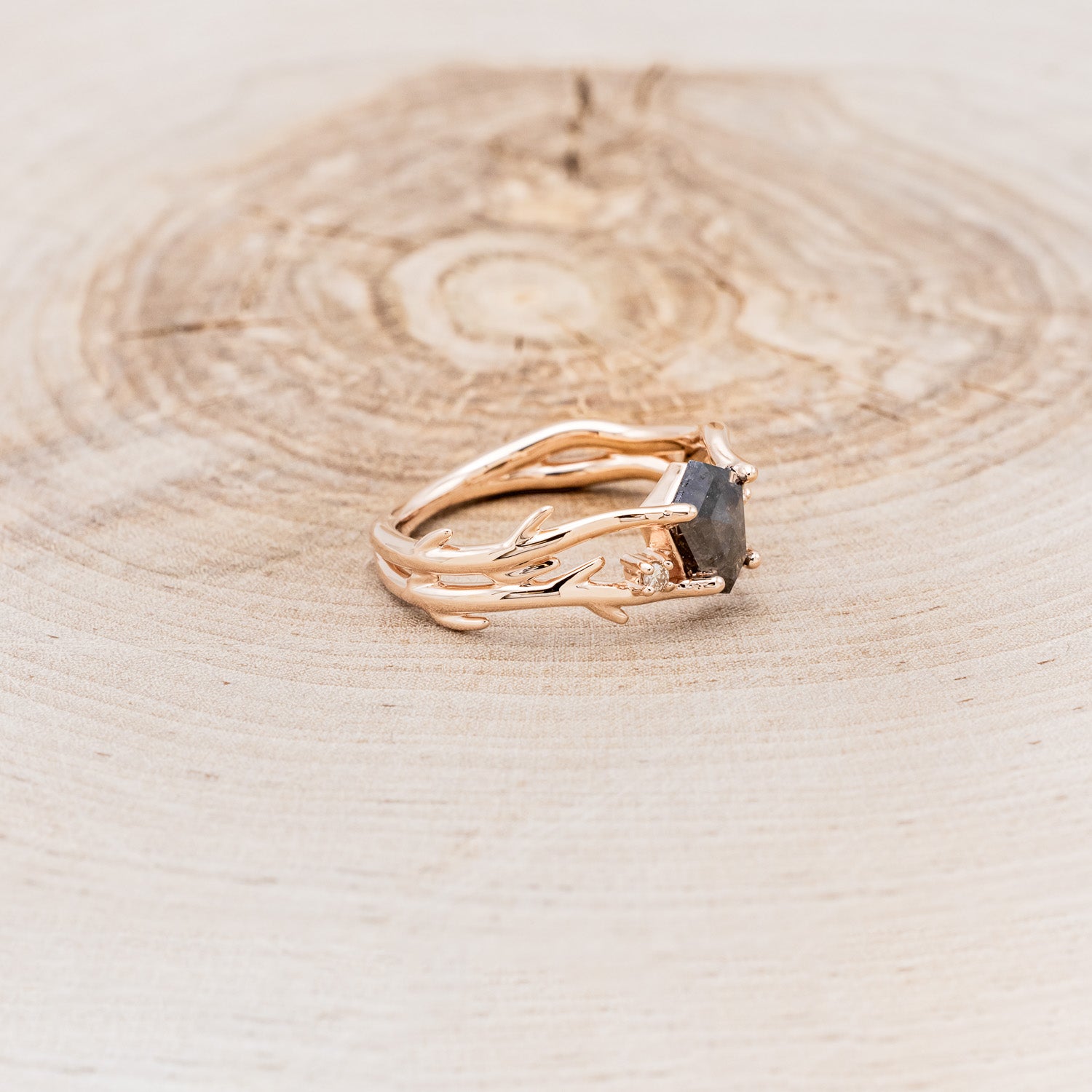 "ARTEMIS" - SHIELD CUT SALT & PEPPER DIAMOND ENGAGEMENT RING WITH DIAMOND ACCENTS-2