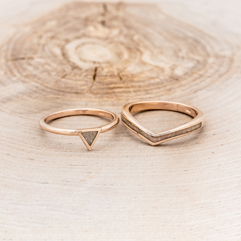 "ATLANTIS" - 14K GOLD TRIANGLE RING & V-SHAPED TRACER SET WITH FIRE & ICE OPAL-6