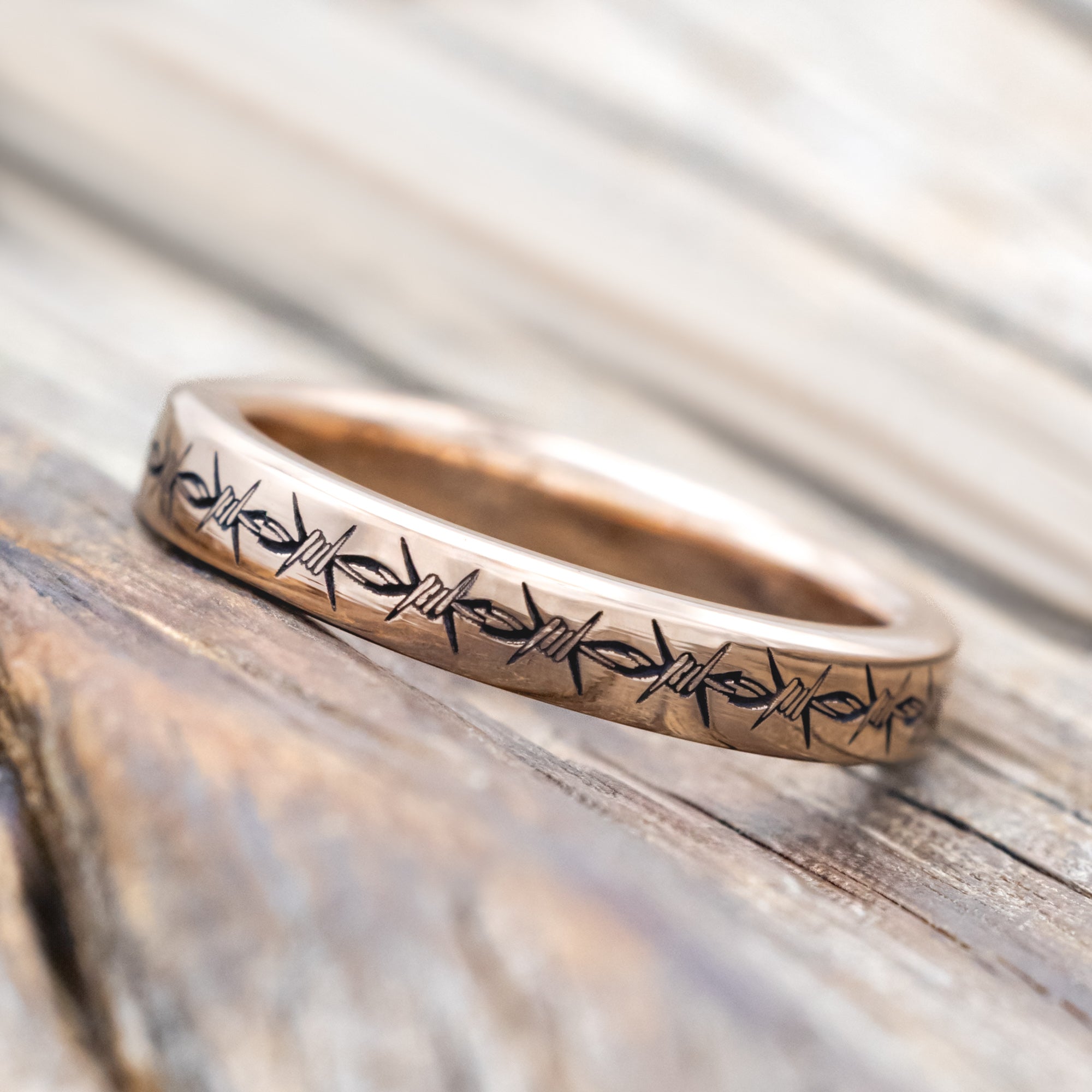 BARBED WIRE ENGRAVED WEDDING BAND-Staghead Designs