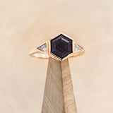 "CARINA" - HEXAGON BEZEL SET LAB-GROWN ALEXANDRITE ENGAGEMENT RING WITH MOISSANITE ACCENTS