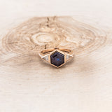 "CARINA" - HEXAGON BEZEL SET LAB-GROWN ALEXANDRITE ENGAGEMENT RING WITH MOISSANITE ACCENTS