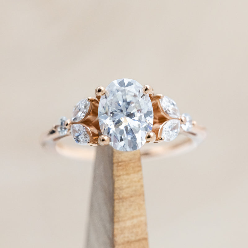 "BLOSSOM" - OVAL MOISSANITE ENGAGEMENT RING WITH LEAF-SHAPED DIAMOND ACCENTS-Staghead Designs