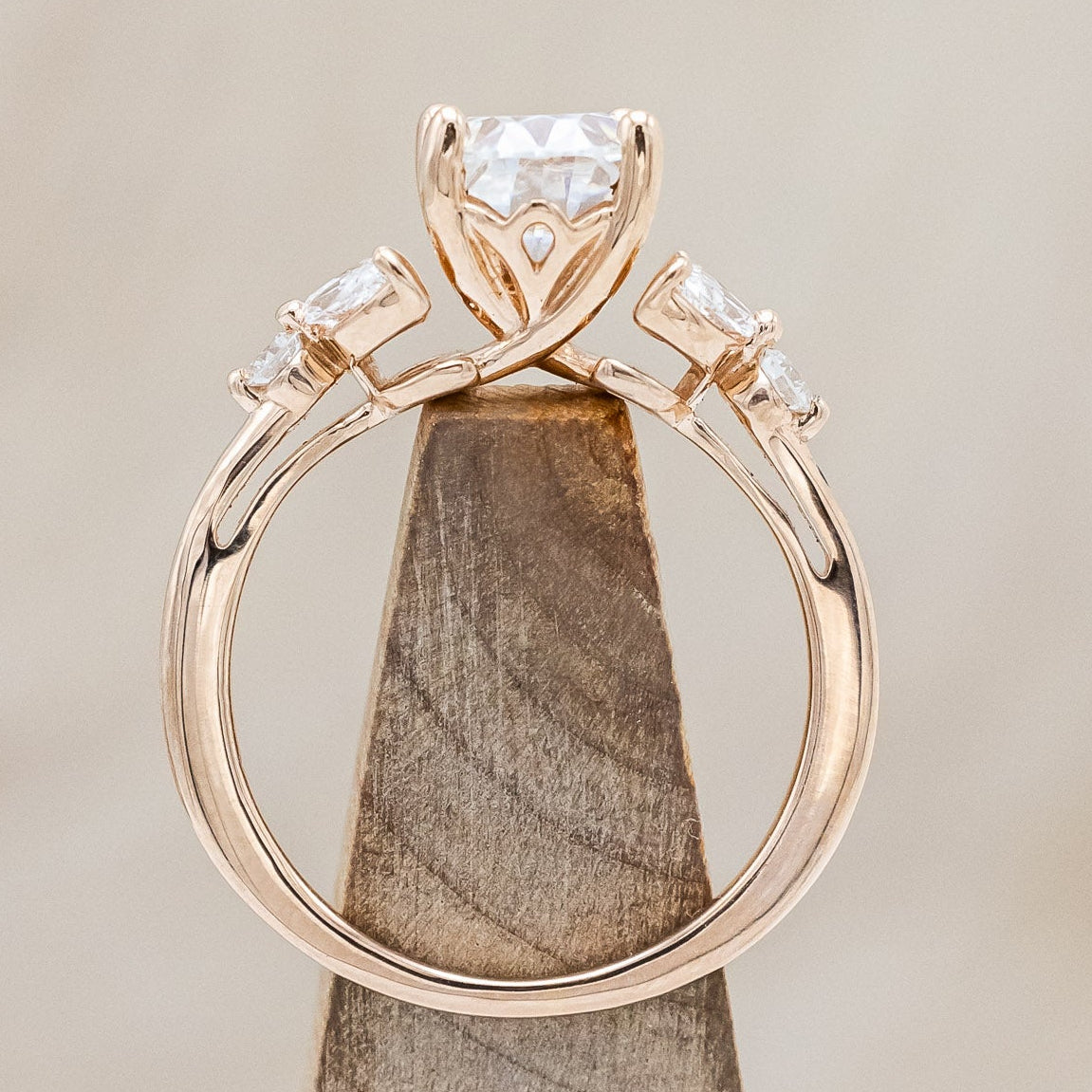 "BLOSSOM" - OVAL MOISSANITE ENGAGEMENT RING WITH LEAF-SHAPED DIAMOND ACCENTS-Staghead Designs