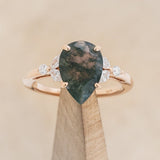 "BLOSSOM" - PEAR-CUT MOSS AGATE ENGAGEMENT RING WITH LEAF-SHAPED DIAMOND ACCENTS-1