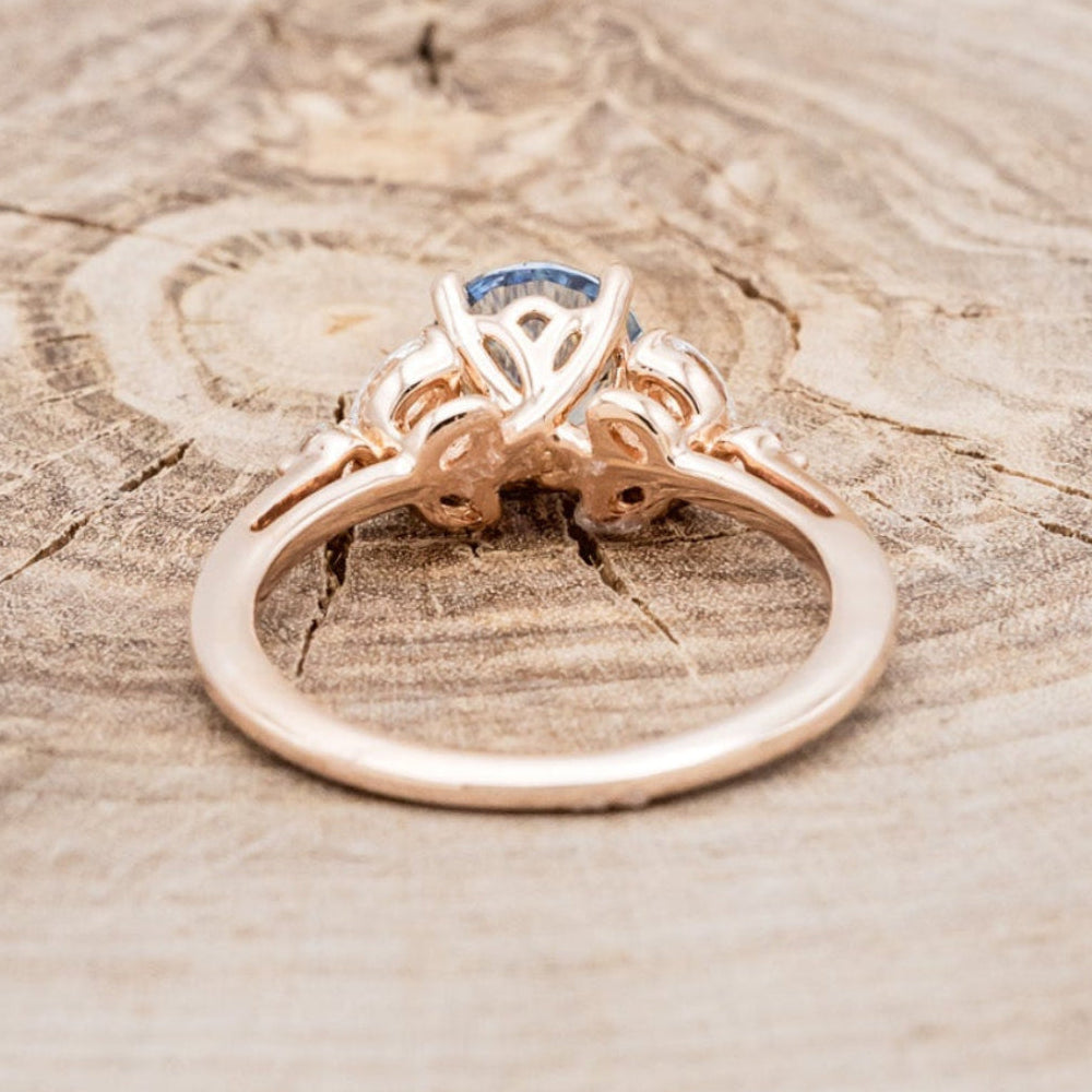 "BLOSSOM" - ROUND CUT AQUAMARINE ENGAGEMENT RING WITH LEAF-SHAPED DIAMOND ACCENTS-5