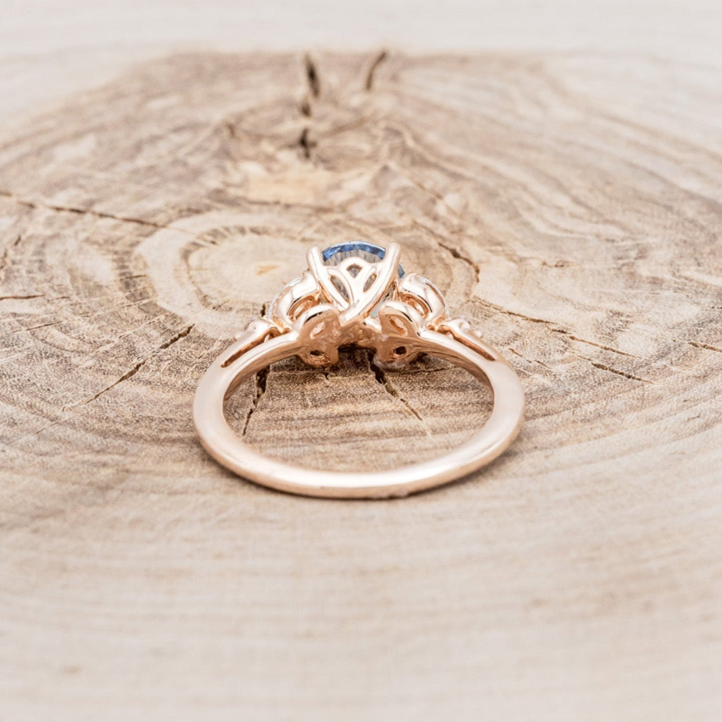 "BLOSSOM" - ROUND CUT AQUAMARINE ENGAGEMENT RING WITH LEAF-SHAPED DIAMOND ACCENTS-5