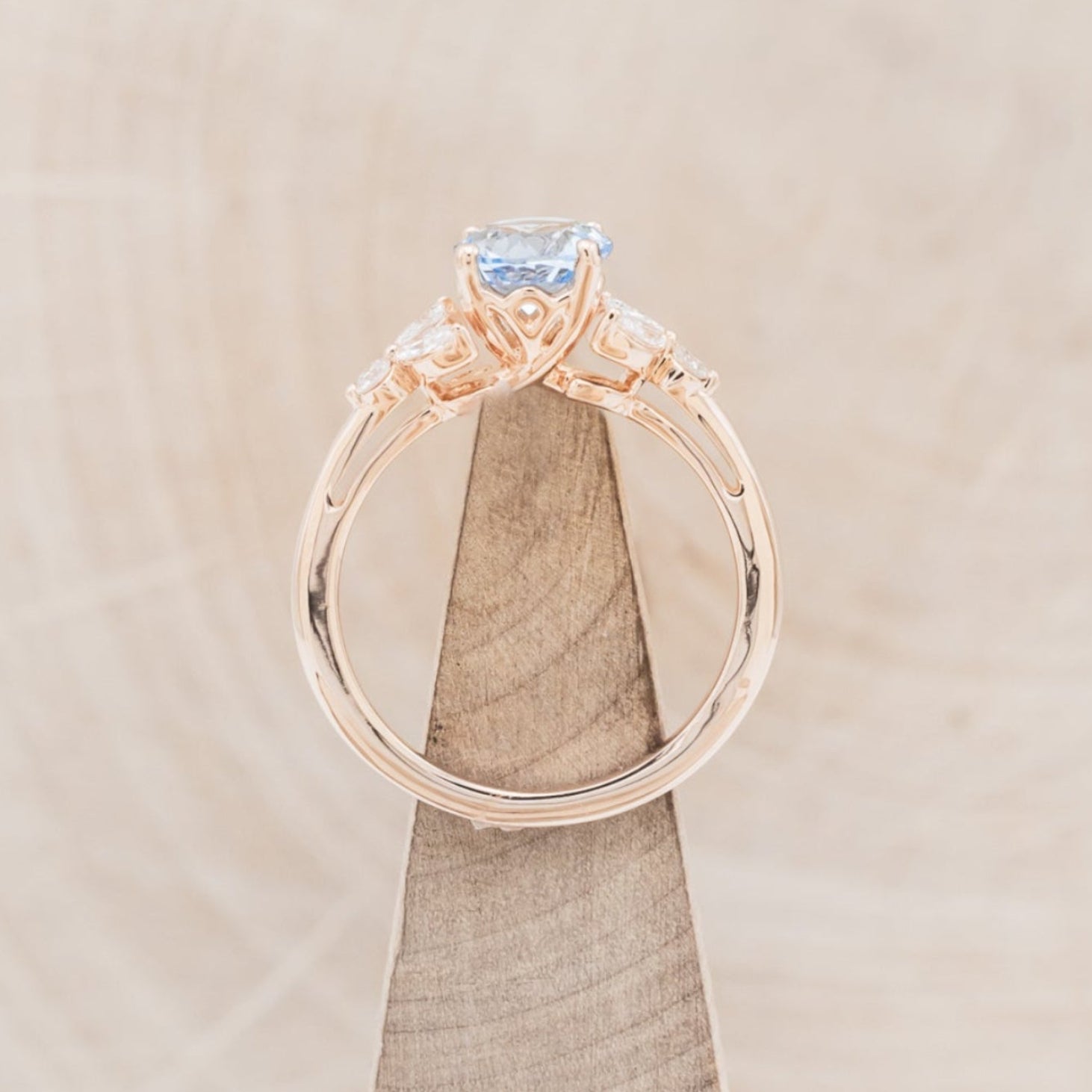 "BLOSSOM" - ROUND CUT AQUAMARINE ENGAGEMENT RING WITH LEAF-SHAPED DIAMOND ACCENTS-6