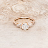 "BLOSSOM" - ROUND CUT MOISSANITE ENGAGEMENT RING WITH LEAF-SHAPED DIAMOND ACCENTS - READY TO SHIP