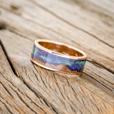 "BOREALIS" - MOUNTAIN ENGRAVED WEDDING RING WITH REDWOOD & GLOW IN THE DARK NORTHERN LIGHTS