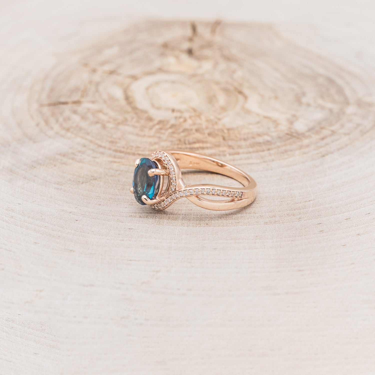 "CHARLOTTE" - OVAL CUT LAB-GROWN ALEXANDRITE ENGAGEMENT RING WITH DIAMOND ACCENTS-Staghead Designs