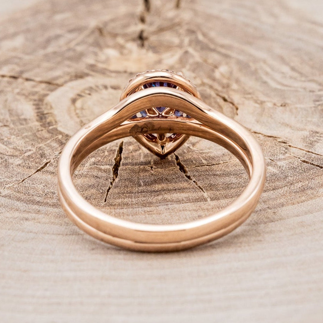 "CLARISS" - PEAR-SHAPED LAB-GROWN ALEXANDRITE ENGAGEMENT RING SET WITH DIAMOND ACCENTS & STACKER-5