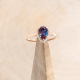 "CLARISS" - PEAR-SHAPED LAB-GROWN ALEXANDRITE ENGAGEMENT RING SET WITH DIAMOND ACCENTS & STACKER