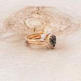 "CLARISS" - BRIDAL SUITE - PEAR SHAPED LAB-GROWN ALEXANDRITE ENGAGEMENT RING WITH DIAMOND HALO & TRACERS-2