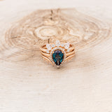 "CLARISS" - BRIDAL SUITE - PEAR SHAPED LAB-GROWN ALEXANDRITE ENGAGEMENT RING WITH DIAMOND HALO & TRACERS-4