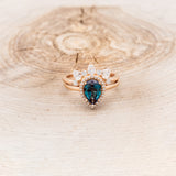 "CLARISS" - BRIDAL SUITE - PEAR SHAPED LAB-GROWN ALEXANDRITE ENGAGEMENT RING WITH DIAMOND HALO & TRACERS-9