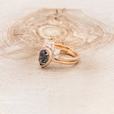 "CLARISS" - BRIDAL SUITE - PEAR SHAPED LAB-GROWN ALEXANDRITE ENGAGEMENT RING WITH DIAMOND HALO & TRACERS-8