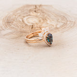 "CLARISS" - BRIDAL SUITE - PEAR SHAPED LAB-GROWN ALEXANDRITE ENGAGEMENT RING WITH DIAMOND HALO & TRACERS-7