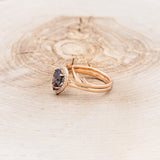 "CLARISS" - PEAR SHAPED LAB-GROWN ALEXANDRITE ENGAGEMENT RING WITH DIAMOND HALO & ANTLER TRACER-2