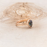 "CLARISS" - BRIDAL SUITE - PEAR SHAPED LAB-GROWN ALEXANDRITE ENGAGEMENT RING WITH DIAMOND HALO & TRACERS-13