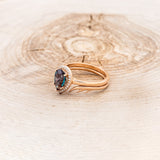 "CLARISS" - PEAR SHAPED LAB-GROWN ALEXANDRITE ENGAGEMENT RING WITH DIAMOND HALO & ANTLER TRACER-8