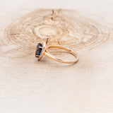 "CLARISS" - BRIDAL SUITE - PEAR SHAPED LAB-GROWN ALEXANDRITE ENGAGEMENT RING WITH DIAMOND HALO & TRACERS-23