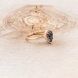 "CLARISS" - PEAR SHAPED LAB-GROWN ALEXANDRITE ENGAGEMENT RING WITH DIAMOND HALO & ANTLER TRACER-12