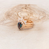 "CLARISS" - BRIDAL SUITE - PEAR SHAPED LAB-GROWN ALEXANDRITE ENGAGEMENT RING WITH DIAMOND HALO & TRACERS-3