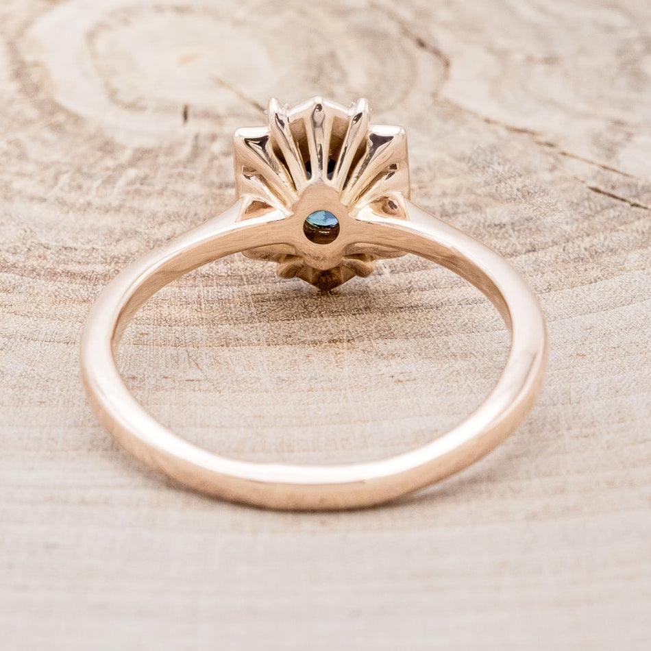"Cleopatra" - Oval Cut Engagement Ring With Diamond Halo & Tracer-Staghead Designs