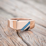 "COLTER" - FLAT TOP WEDDING RING FEATURING DIAGONAL ONYX & TURQUOISE INLAYS-Staghead Designs