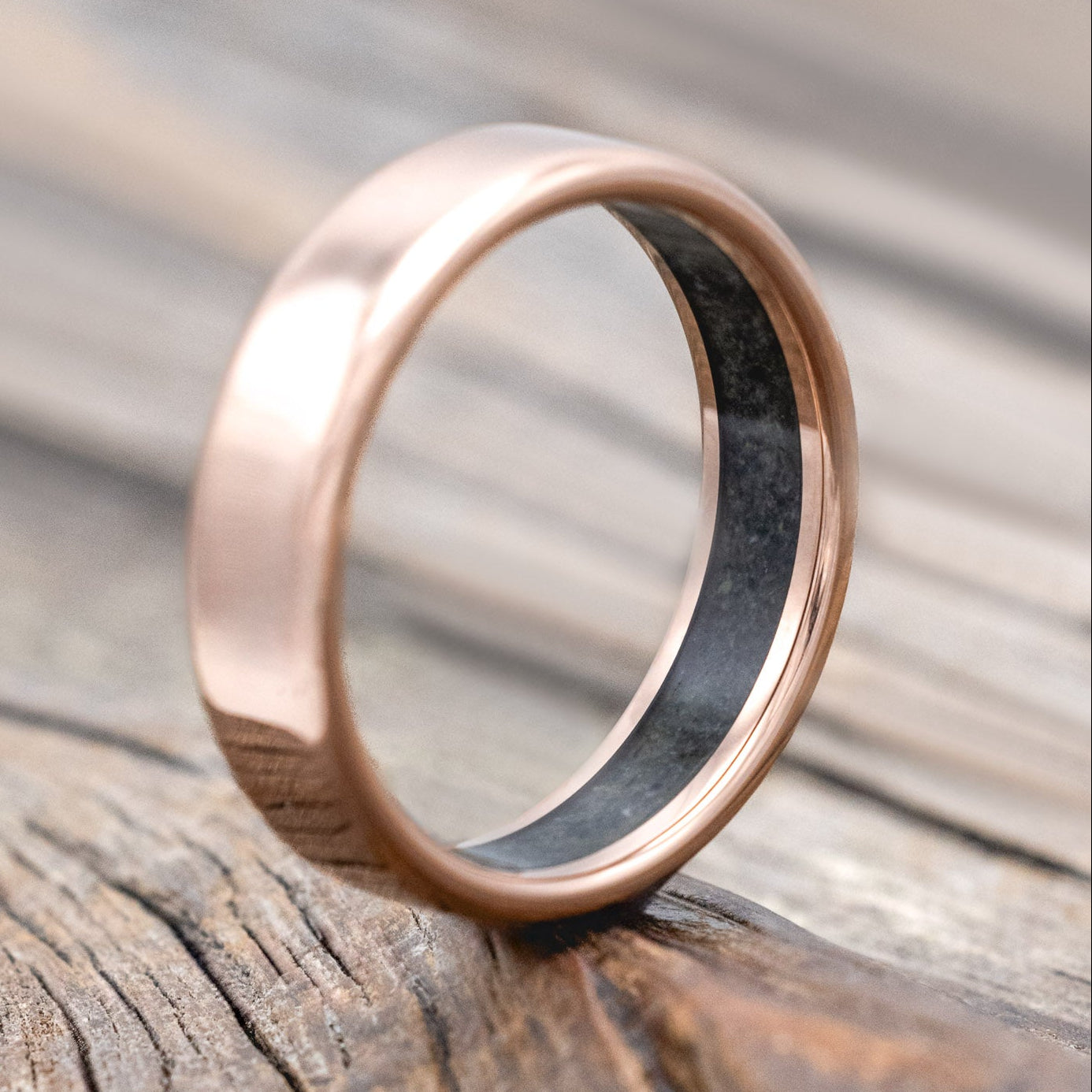CRUSHED MOSS AGATE LINED WEDDING BAND-Staghead Designs