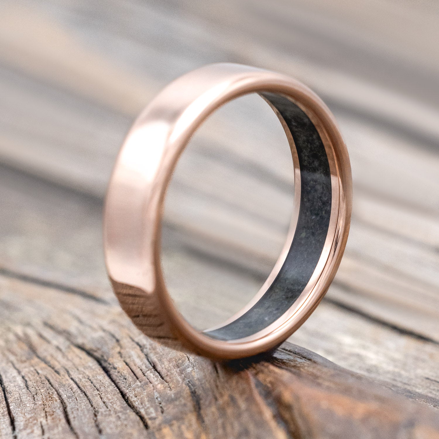 CRUSHED MOSS AGATE LINED WEDDING BAND-Staghead Designs