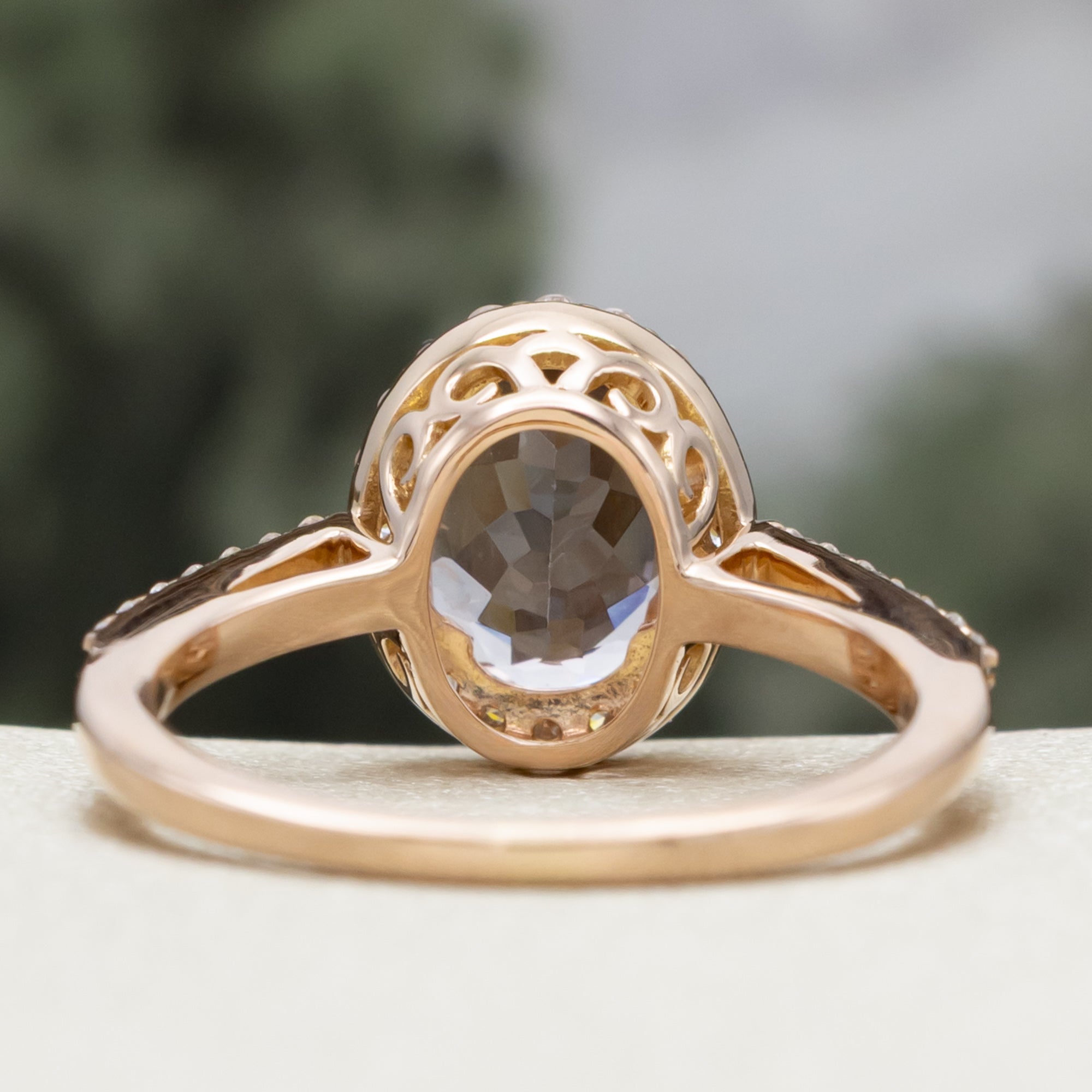 "DIANA" - OVAL CUT MORGANITE ENGAGEMENT RING WITH DIAMOND HALO & ACCENTS-Staghead Designs