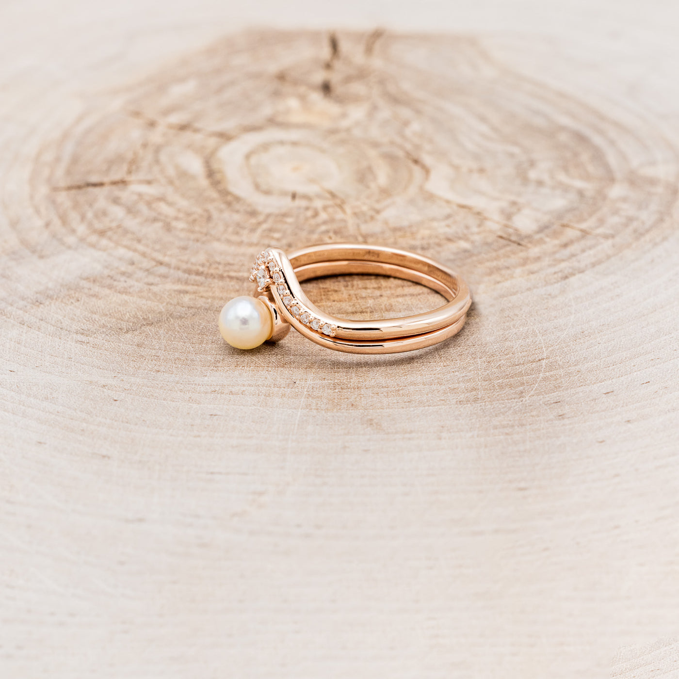 Round Akoya Pearl Engagement Ring with Diamond Accent Diamond Tracer by Staghead Designs 14K Yellow Gold Style Without Tracer Women s