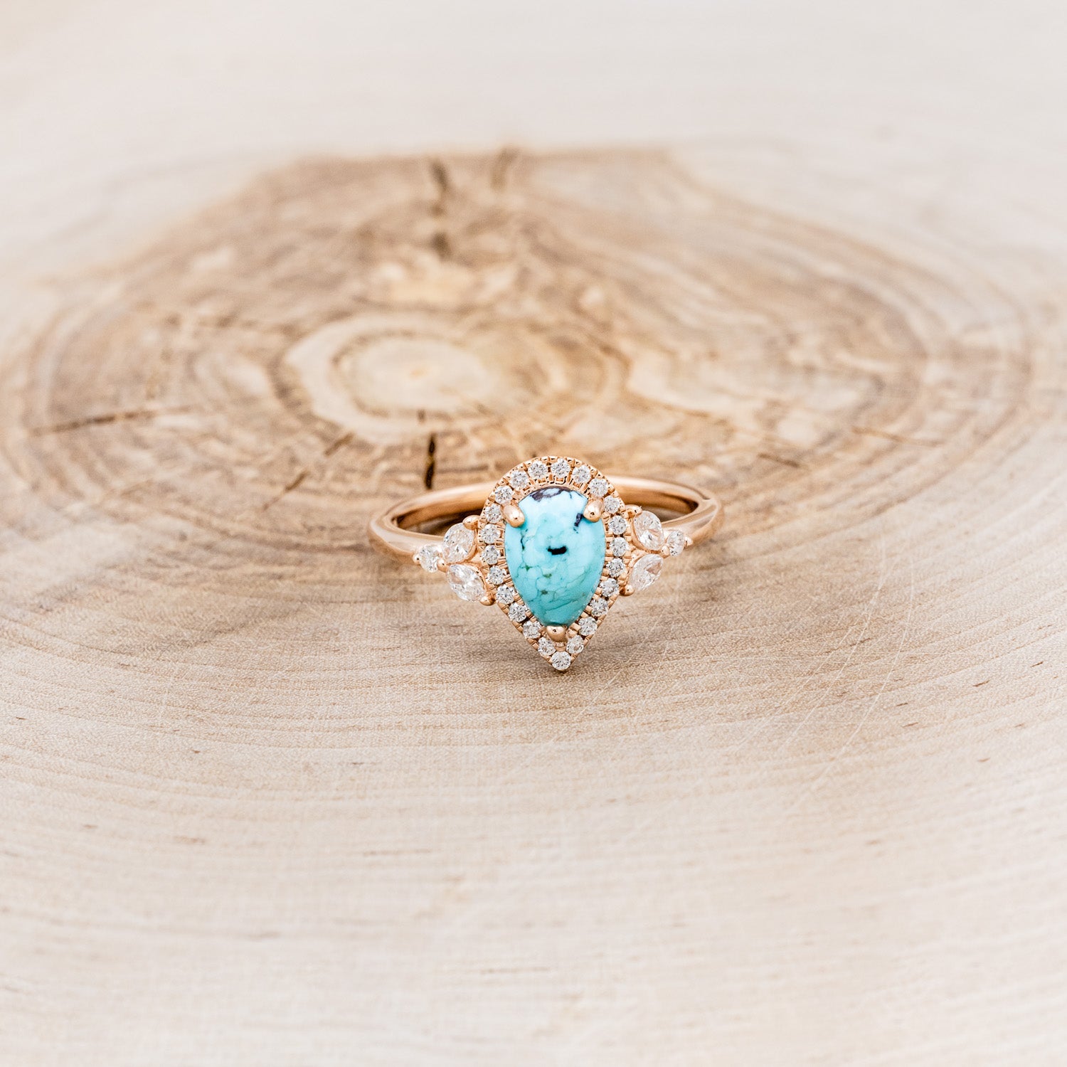 "DREAM" - PEAR-SHAPED TURQUOISE ENGAGEMENT RING WITH DIAMOND HALO & ACCENTS-16