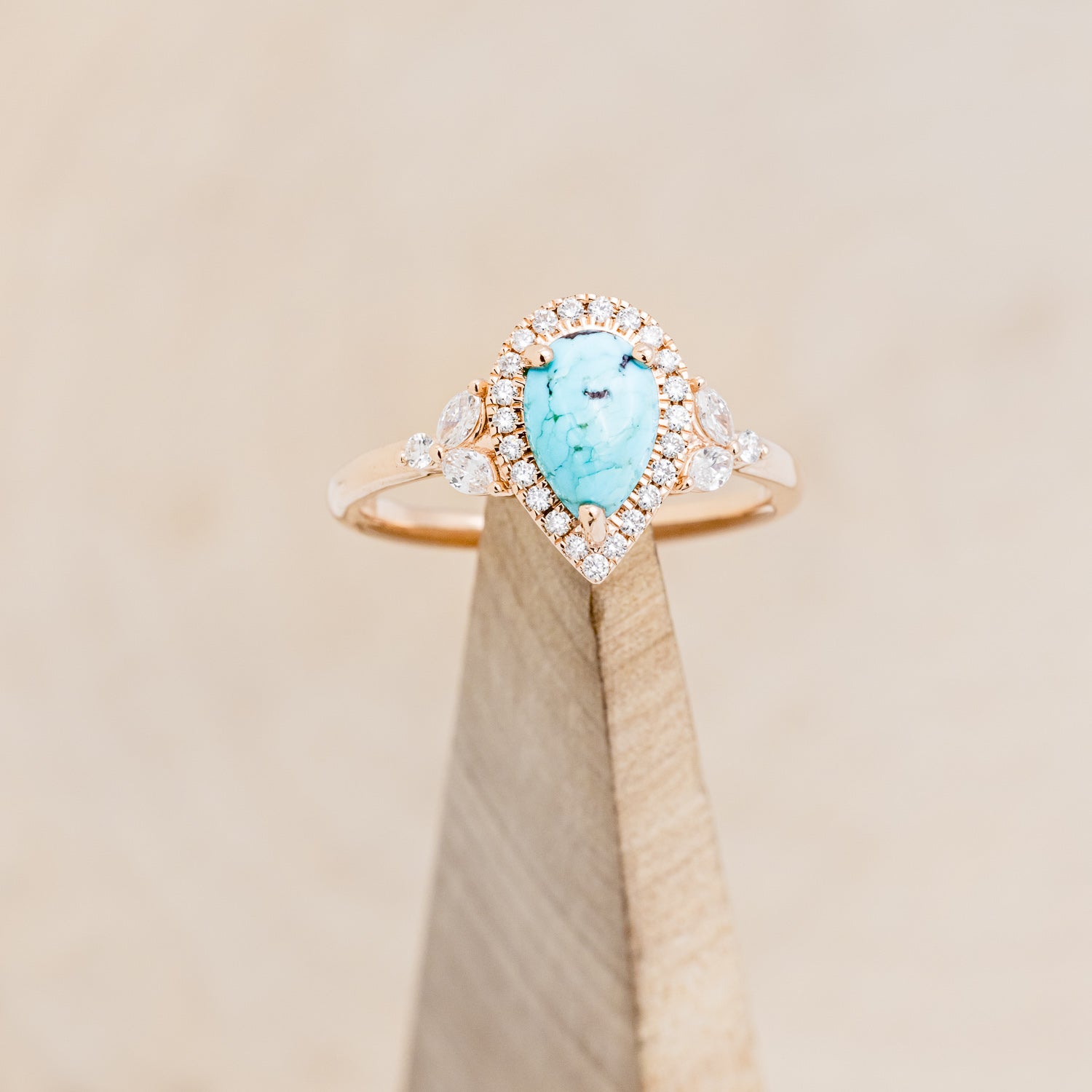 "DREAM" - PEAR-SHAPED TURQUOISE ENGAGEMENT RING WITH DIAMOND HALO & ACCENTS-13