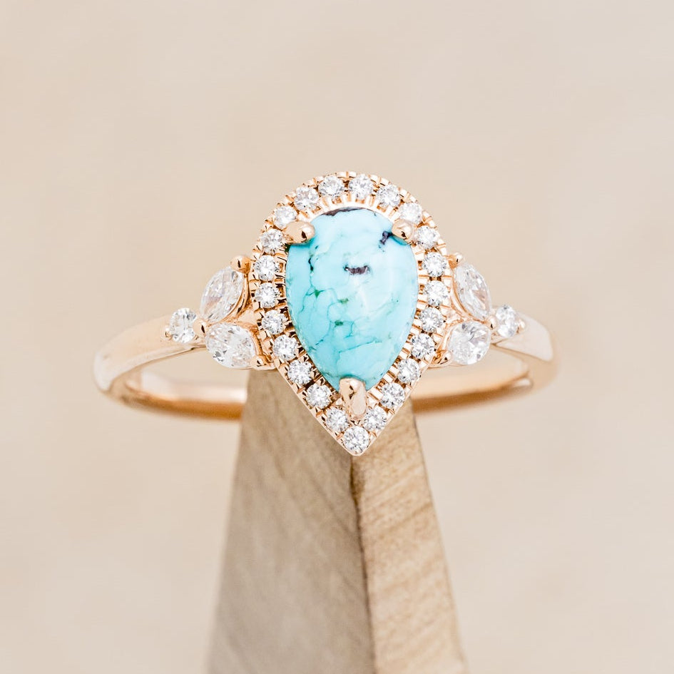 "DREAM" - PEAR-SHAPED TURQUOISE ENGAGEMENT RING WITH DIAMOND HALO & ACCENTS-13