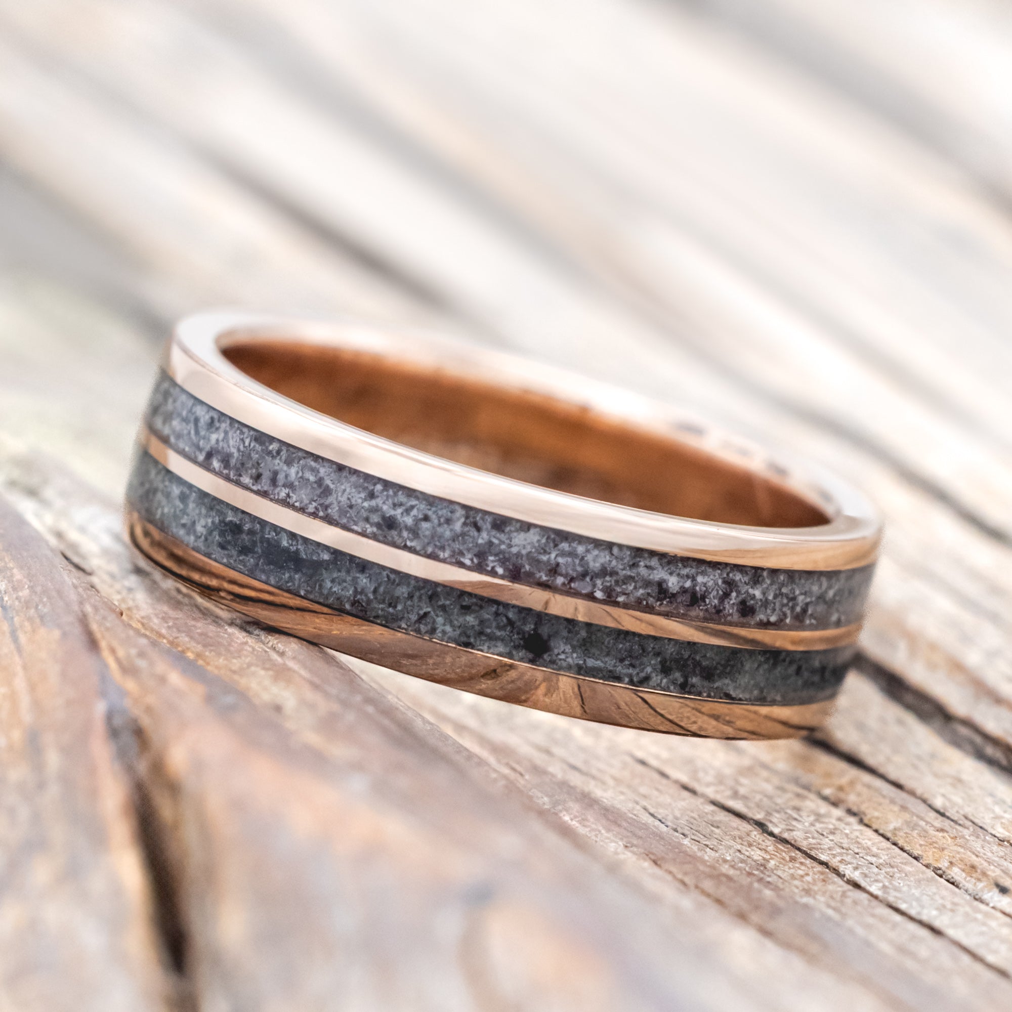 "DYAD" - MOSS AGATE & MOONSTONE WEDDING BAND-Staghead Designs