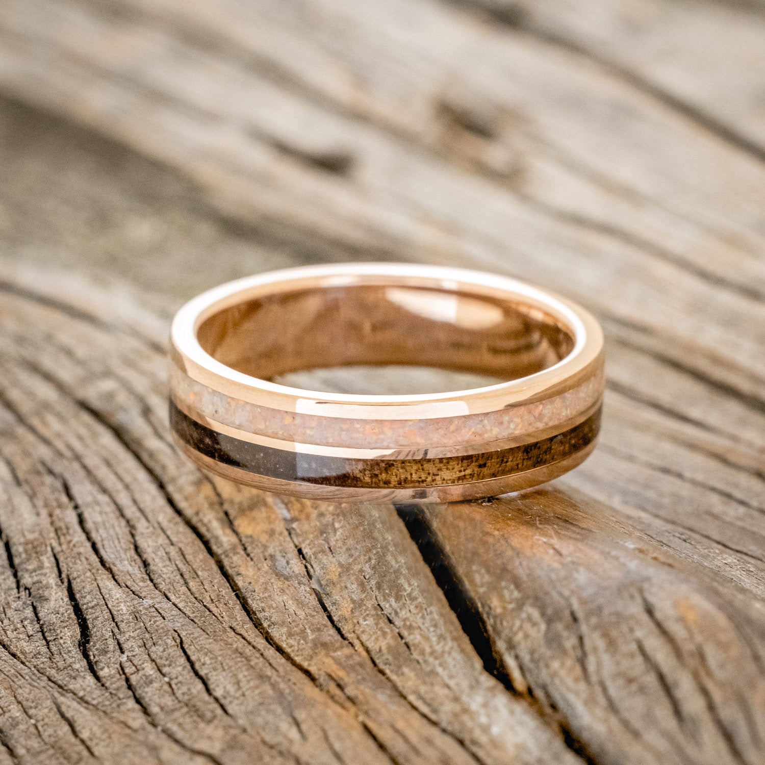 "DYAD" - KOA WOOD & FIRE AND ICE OPAL WEDDING BAND-6