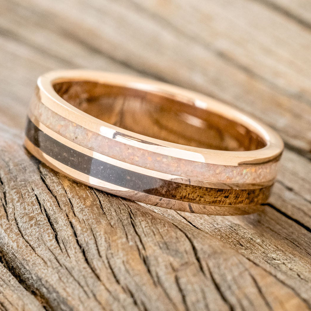 "DYAD" - KOA WOOD & FIRE AND ICE OPAL WEDDING BAND-5