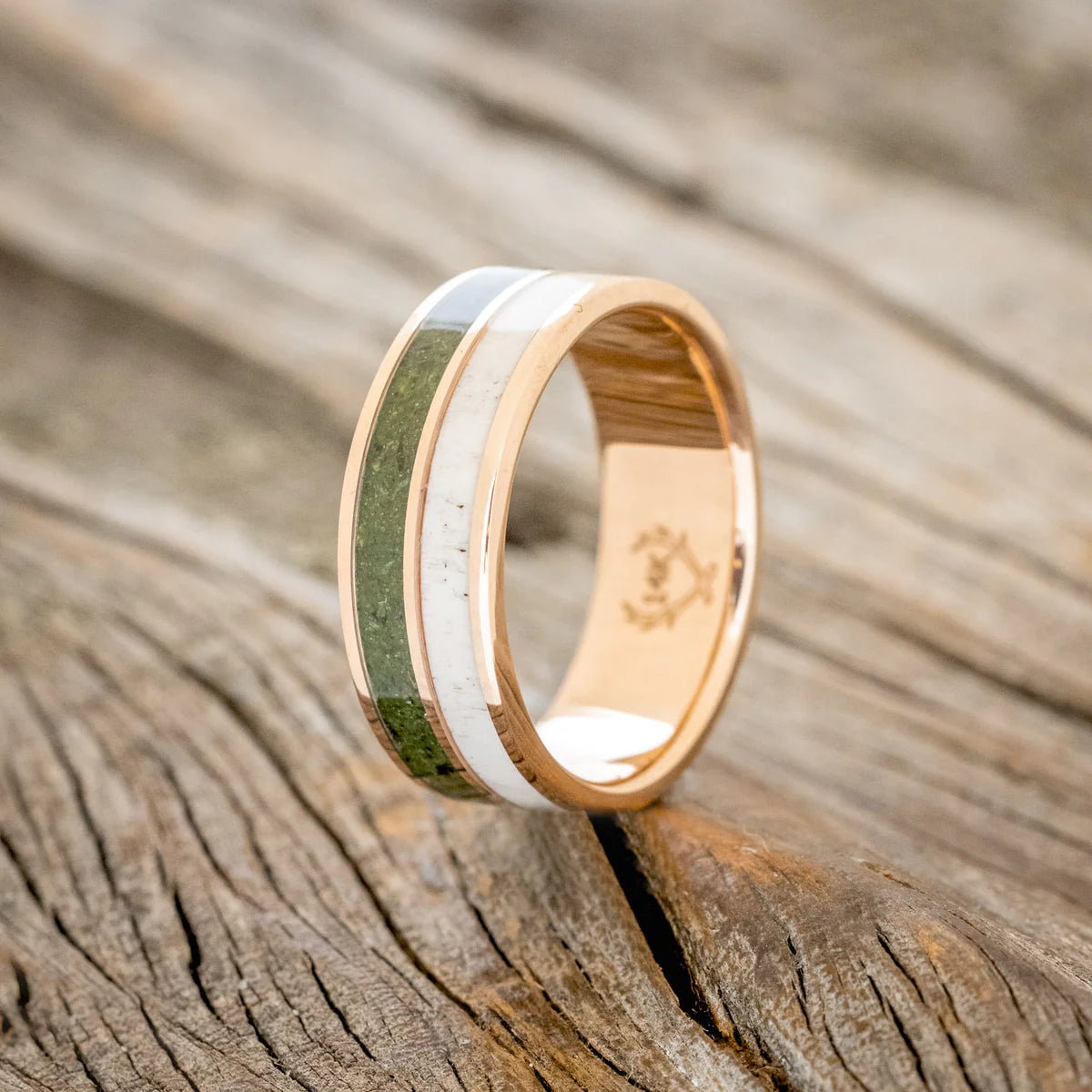 "Dyad" - Moss & Antler Wedding Band - 14K Rose Gold (8mm) - Size  7